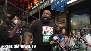 Greater New York BLM chapter's Hawk Newsome speaks outside Carmine's restaurant