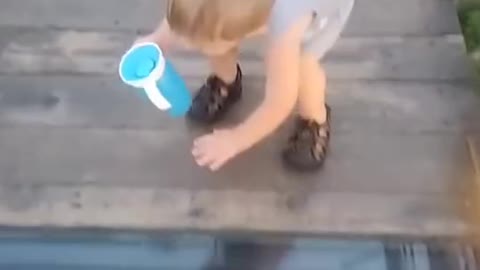 Toddler Attempts to Cross onto Glass Bridge