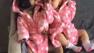 Cute baby dress up with dog