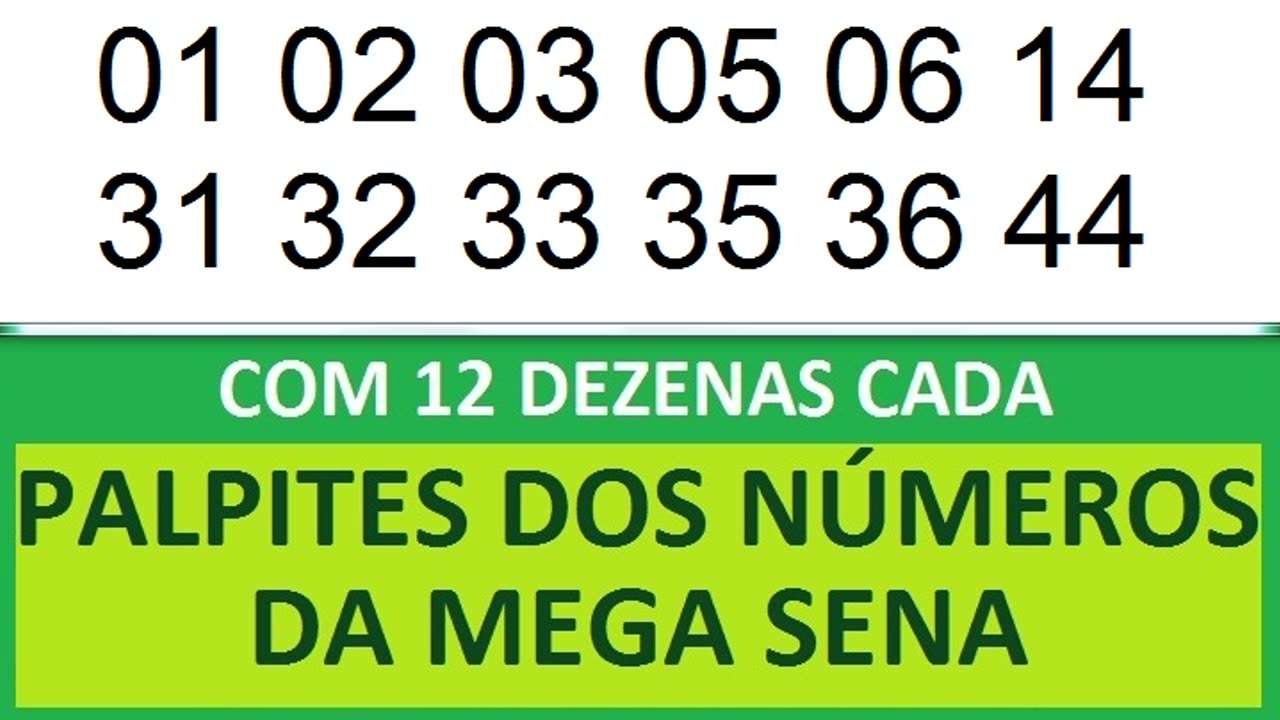 PALPITES DOS NÚMEROS DA MEGA SENA COM 12 DEZENAS ja jb jc jd je jf jg jh ji jj jk jl