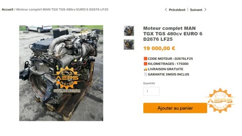 AEPSPIECES.COM - Moteur complet MAN TGX TGS 480cv EURO 6 D2676 LF25