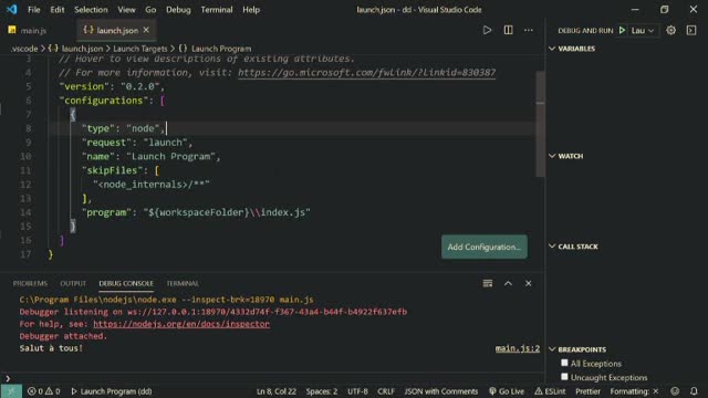 nodejs avec vs code