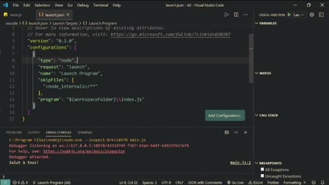 nodejs avec vs code