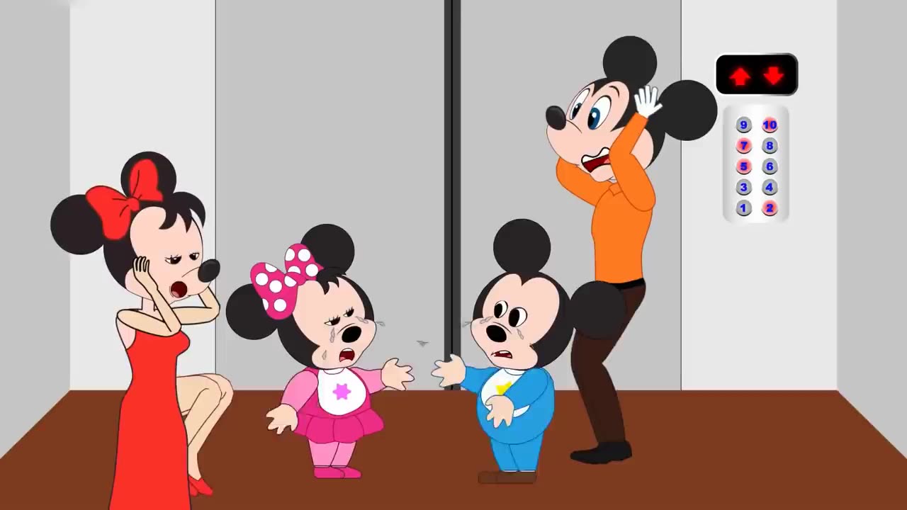 Mickey Mouse Family Gets Stuck in Elevator at Cinema Episodes! Minnie Mouse, Donald Duck New Cartoon