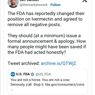 FDA Settles Lawsuit, Agrees To Remove Posts Mocking Ivermectin.