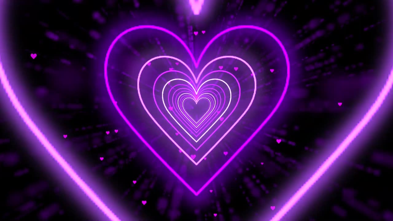 092. Neon Lights Love Heart Tunnel Background💜Purple Heart Heart