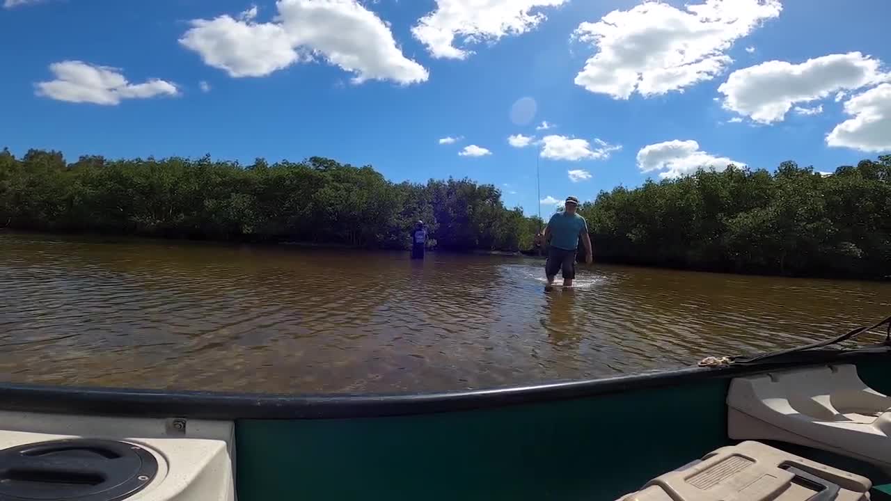 Hanging with the Ladies on the Sandbar, a visit from a meathead in a jonboat