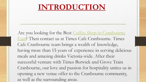 Are you looking for the Best Coffee Shop in Cranbourne East?