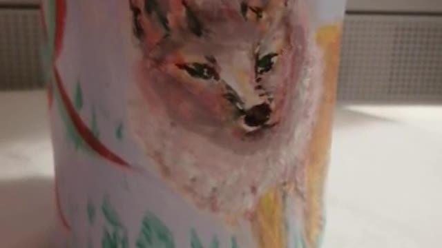 Acrylic Hand painted fox upon a glass Jar