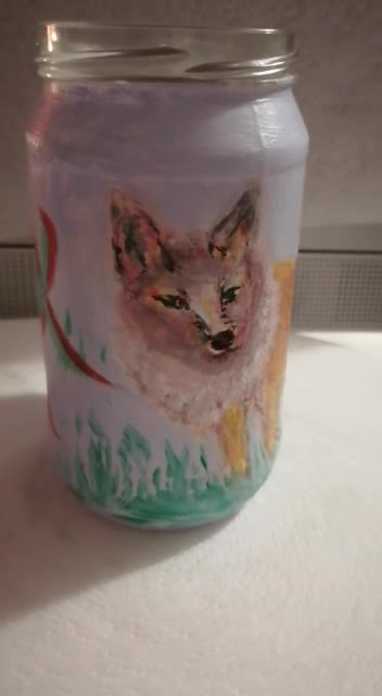 Acrylic Hand painted fox upon a glass Jar