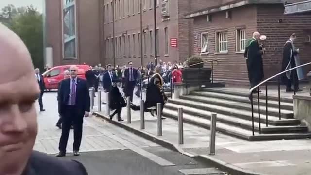 Hillary Clinton getting a warm welcome at Queens University in the UK..