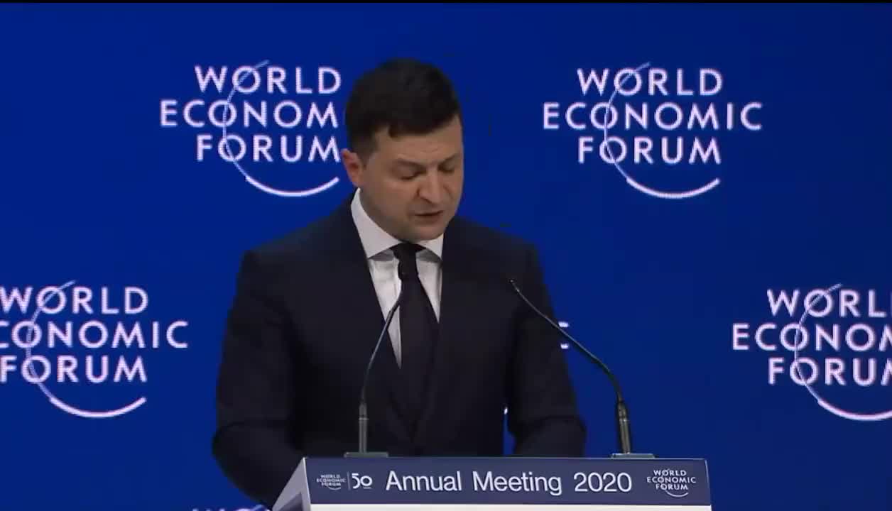 Ukraine President Volodymyr Zelensky speaking at WEF 2020