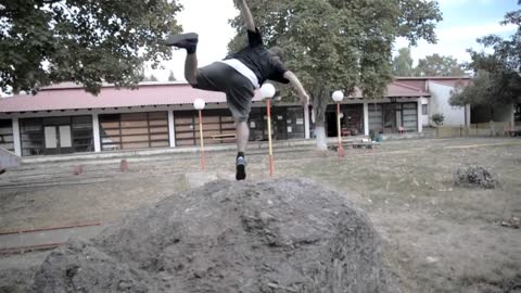 Black shirt dirt pile flip fail