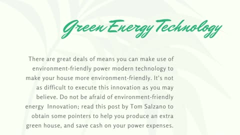 Tom Salzano - Interested In Green Energy Technology