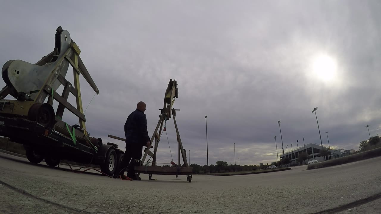 Set a new state distance record for 1/4 scale Trebuchet throwing 2 pound pumpkins.