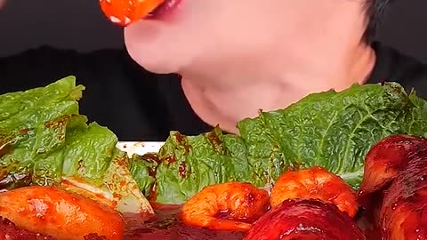 Mukbang ASMR #Shorts -) Spicy Seafood Boil Squid, Octopus Lobster Tail