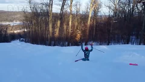 Extreme skiing for a little boy