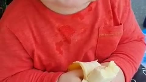 Small Baby eating banana