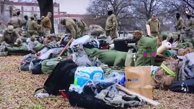 National guard arrive into Washington, DC with luggage & gear ahead of the inauguration