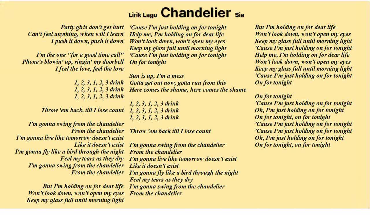 LYRIC SONG Chandelier Sia