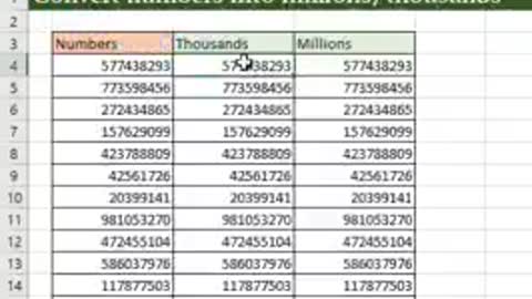 Convert Numbers in Million and Thousands on Excel