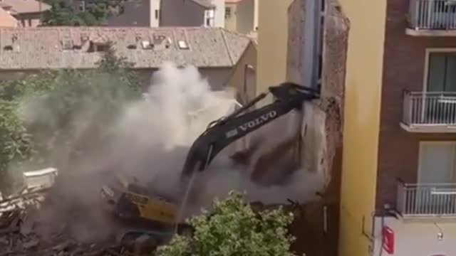 Excavator broke the ceiling in the store