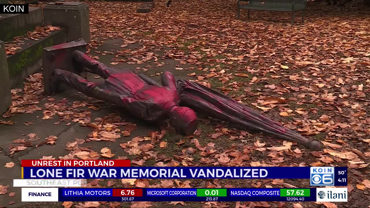 Portland War Memorial Statue Toppled in Lone Fir Cemetery
