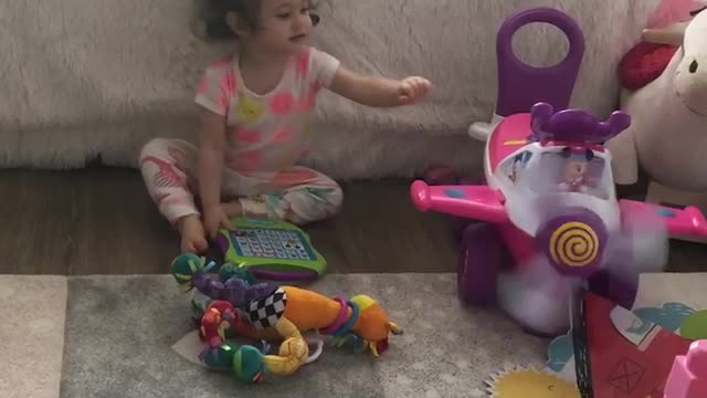 Room play. Showing off her walking skills