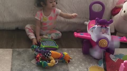 Room play. Showing off her walking skills