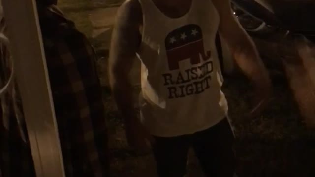 Nsfw guy in raised right republican tank top tries to start a fight