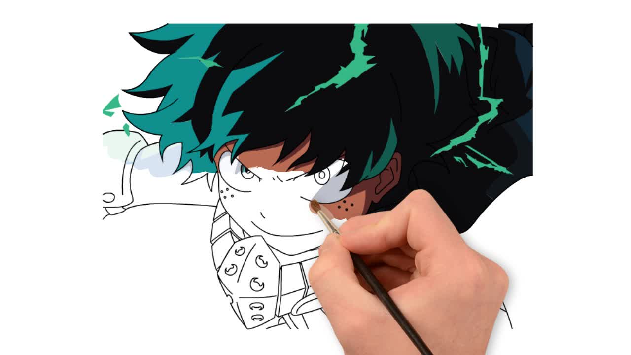 Anime (Deku) Simple quick Drawing. Colourwork is automated. MY Hero Academia