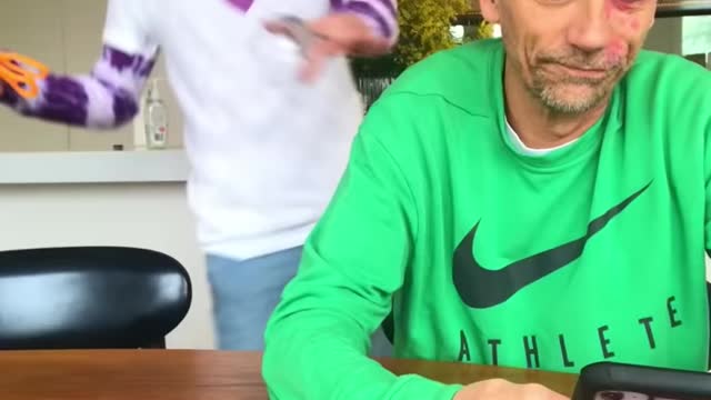 Scissors prank with dad