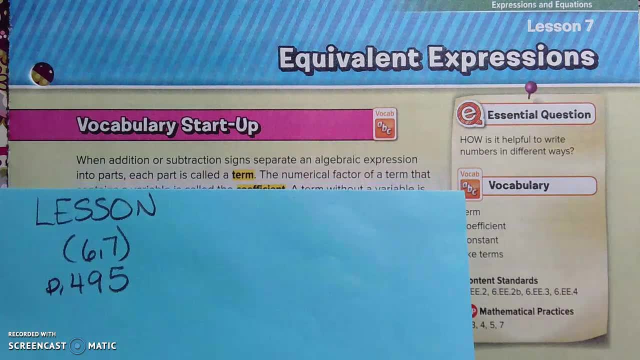 Gr 6 - Ch 6 - Lesson 7 - Equivalent Expressions