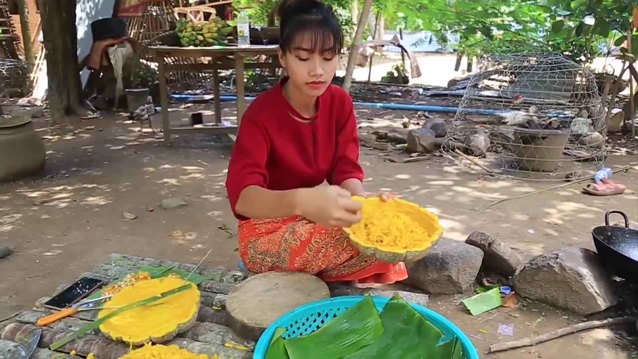 Primitive Technology_ Cooking skill dessert Cake Khmer recipe_Cooking skills _Khmer Survival Skills