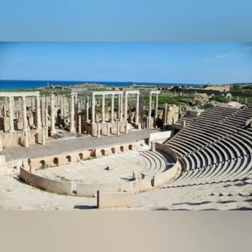 Wonderful archaeological and touristic scenes in the ancient city of Leptis Magna