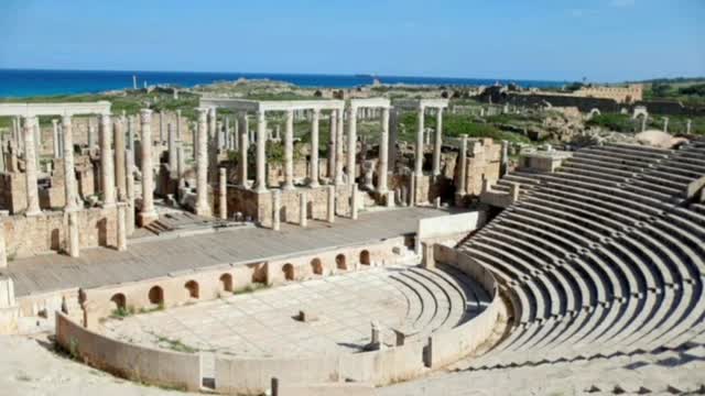 Wonderful archaeological and touristic scenes in the ancient city of Leptis Magna