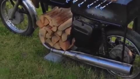 Unusual brazier created on the basis of a motorcycle.
