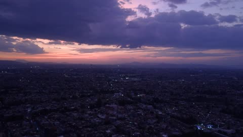 Aerial landscape of a huge city at dusk