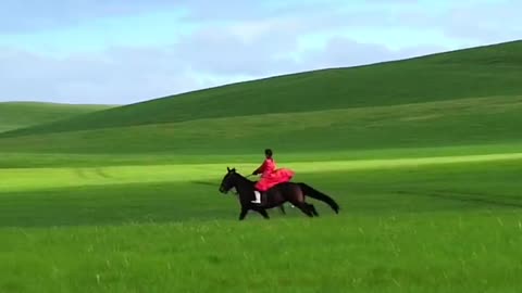 On the vast grassland, there is a woman who loves me