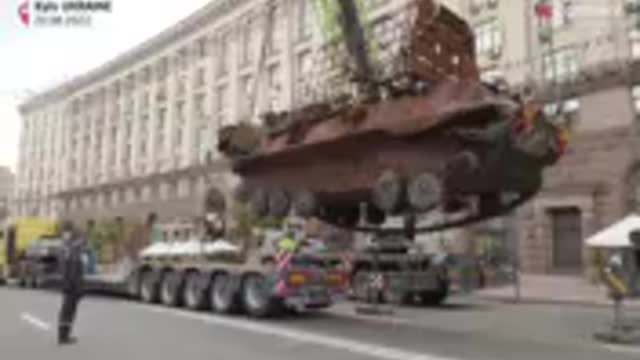 Destroyed Russian tanks on display in Kyiv for Independence Day.