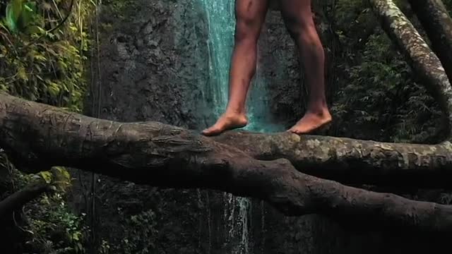 beautiful girl beautiful body Stunning nature wonderful waterfall