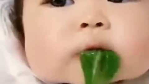 funny baby eating