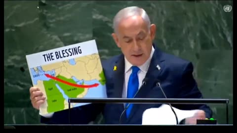 Netanyahu clearly declares the motive for his wars by showing the map of the 'Greater Israel'.