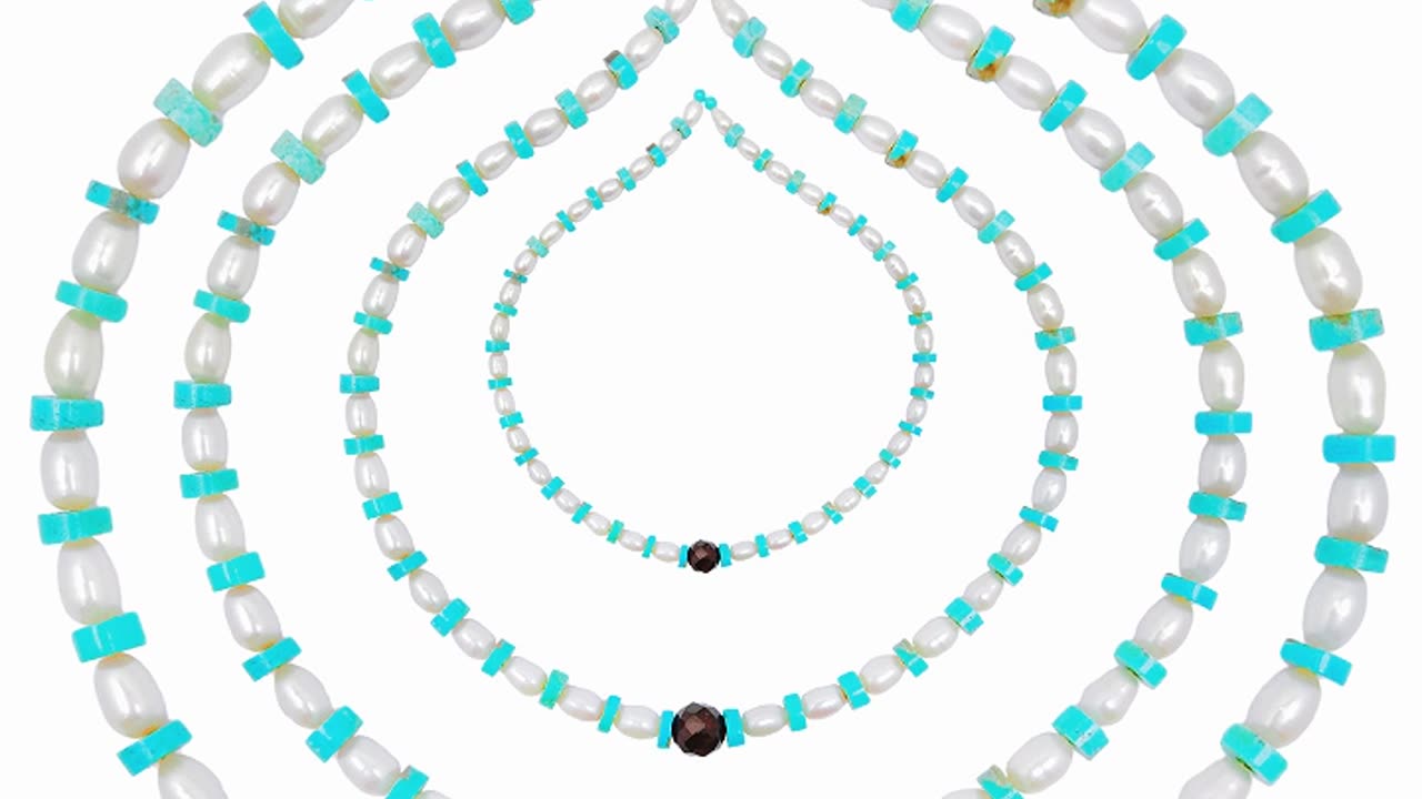 Natural turquoise with freshwater pearls and faceted garnet gemstone pendant choker