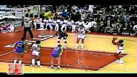 Michael Jordan - 3 Point Play on Gerald Wilkins (Amazing Hang Time)