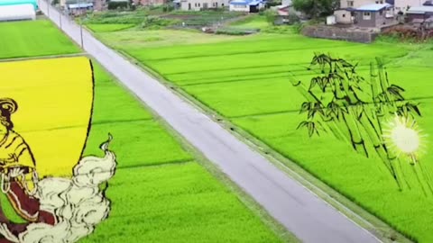 Japan painting on rice field