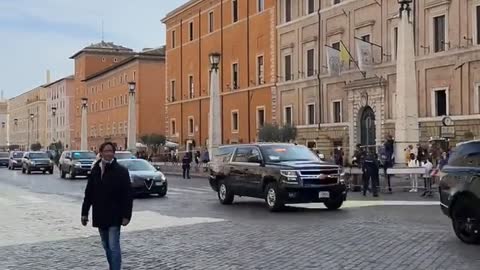 Joe Biden in Rome to talk to Pope on the way to the Climate Change in an 85 car Motorcade.