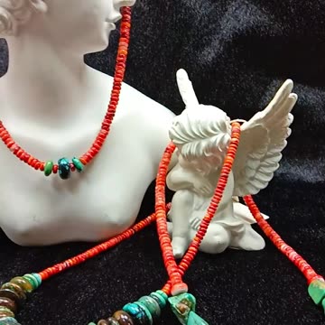 Natural turquoise and red spiny oyster roundle beads handmade necklace high quality02