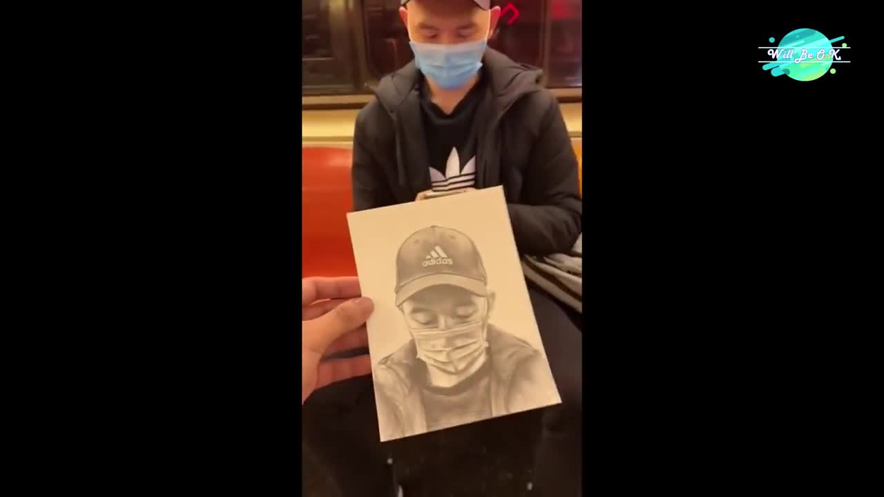 Drawing realistic portraits of strangers on the NYC subway - Best Surprise Reactions