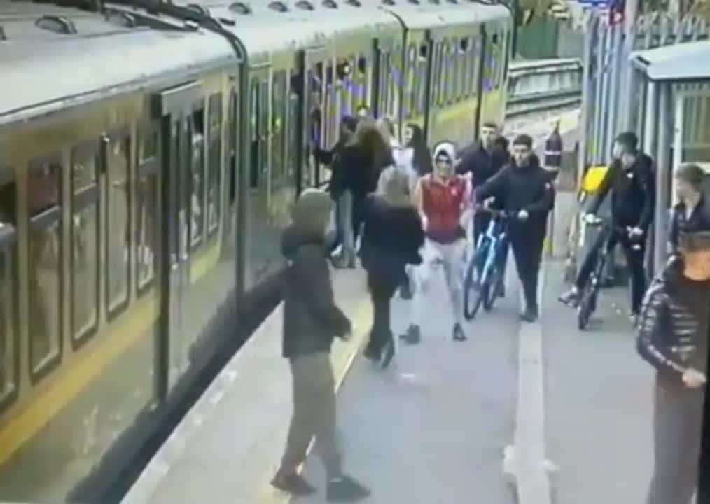 Security camera shows a close call
